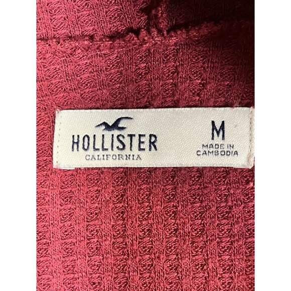 Hollister Waffle Knit Hoodie M Burgundy Y2K Grunge Preppy Neutral Skater Festive - Picture 8 of 10